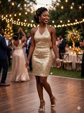 Gold Sequin Halter Mini Dress